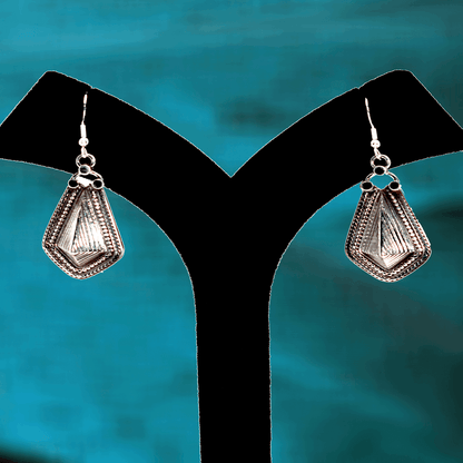 Pyramid Shape Fish Hook Silver Earrings