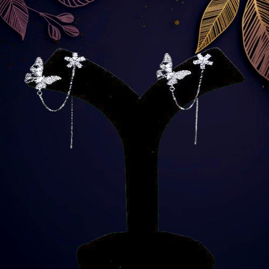 Super-fine Sterling Butterfly Design Chained Silver Earrings