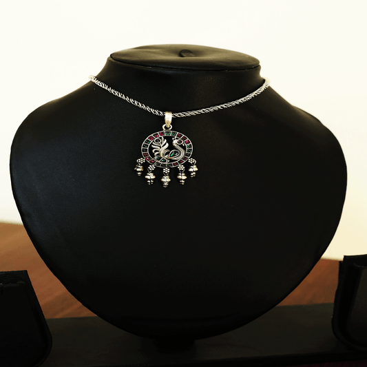 Peacock Design Cocktail Cut-stone Silver Pendent - Chaitanya Jewels