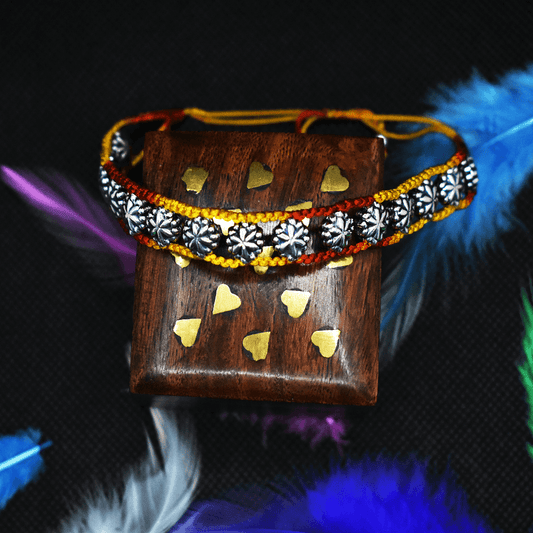 Flower Chitai Bead Sequence Thread Silver Bracelets - Chaitanya Jewels
