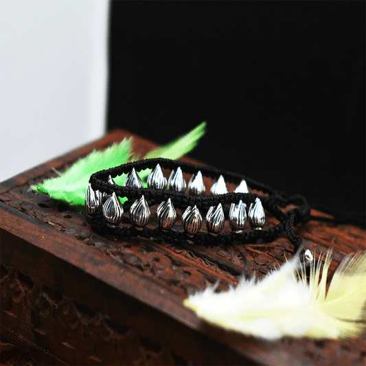 Chitai Bead Sequence Black Thread Silver Bracelet - Chaitanya Jewels