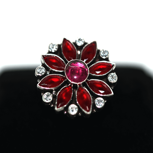 Scintillating Round Rotating Ruby Cut-stone Cocktail Silver Female Ring - Chaitanya Jewels