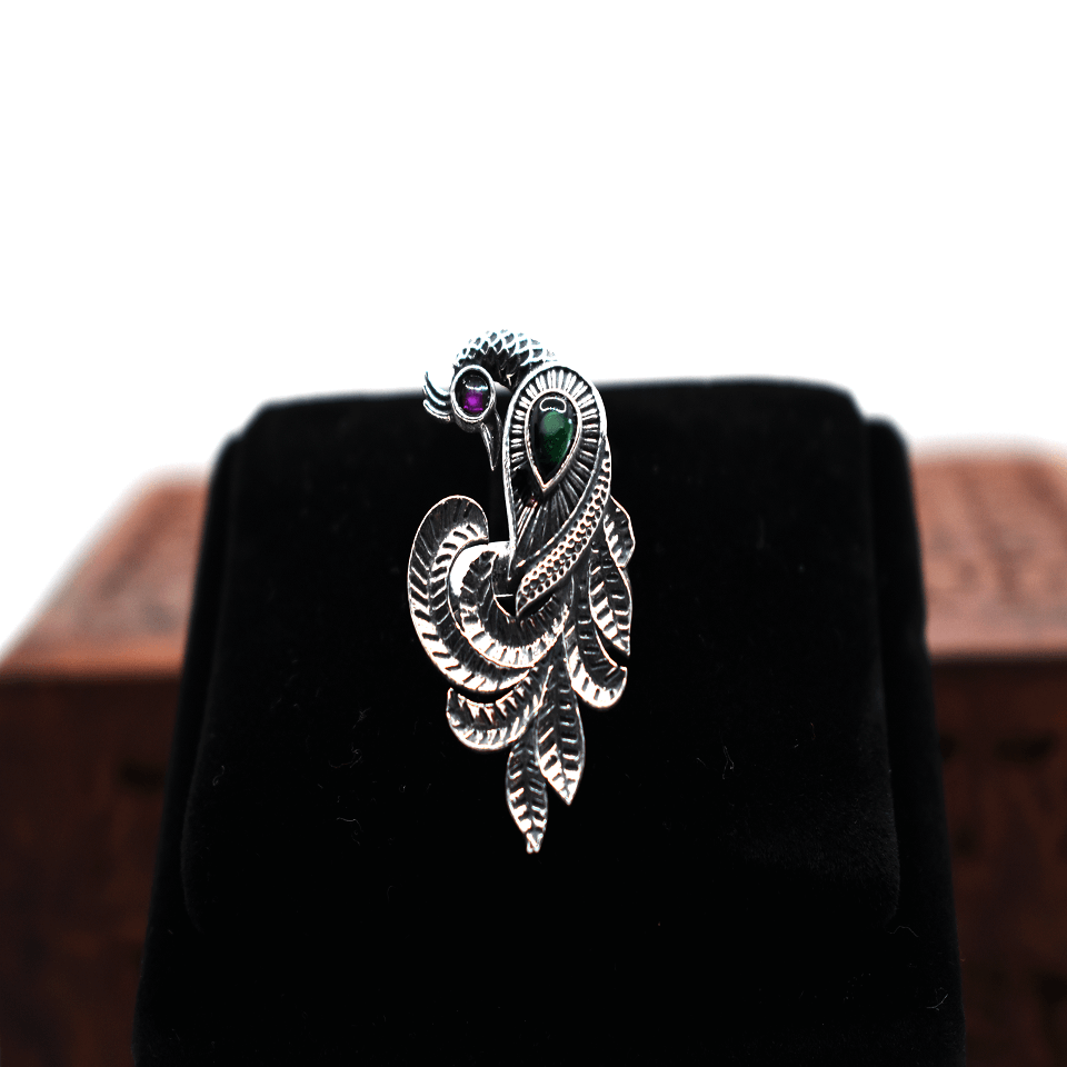 Antique Silver Plated Peacock Design Adjustable Finger Ring