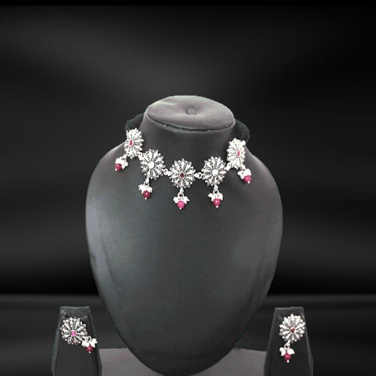 Intricate Scintillating Flower Sequence Choker with Earring